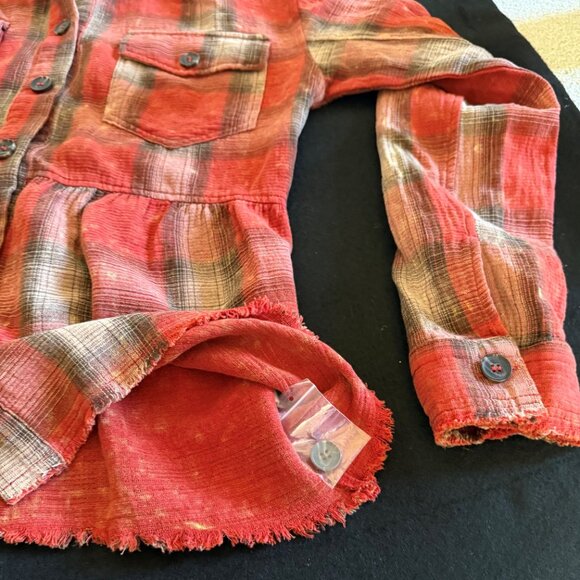 Mystree Washed Plaid Peplum Jacket/Blouse (Medium) - Picture 4 of 5